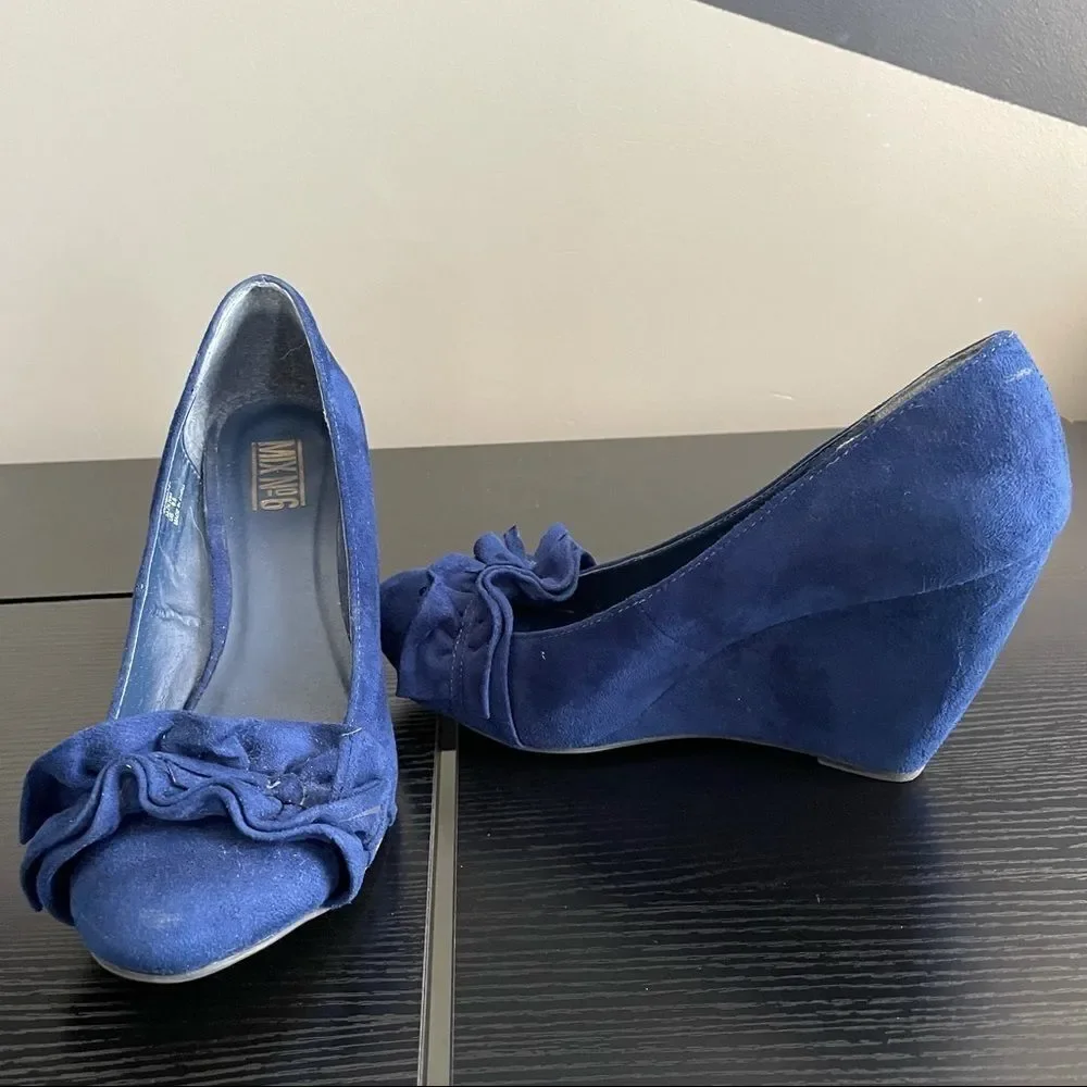 Mix No. 6 Olivia Blue Ruffle Toe Wedge Shoe, 9.5